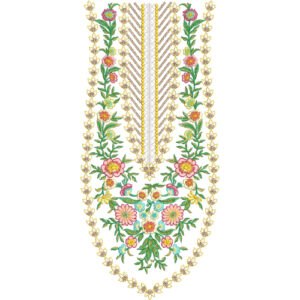 Colorful Floral Traditional Neckline Embroidery Design with Elegant Vine and Botanical Motifs for Kurti