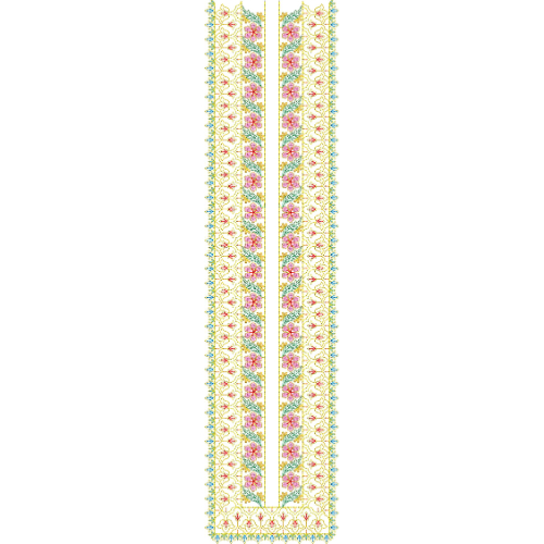 Elegant Long Floral Panel Neckline Embroidery Design with Traditional Vine and Border Detailing