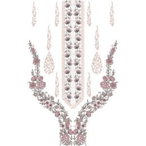 Elegant Pastel Floral V-Shape Neckline Embroidery Design with Delicate Vine and Rose Motifs