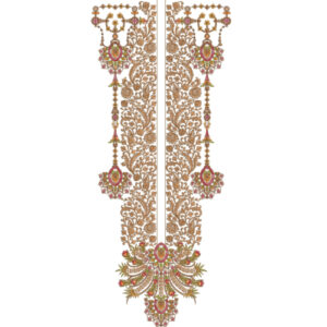 Heavy Royal Mughal Neckline Embroidery Design with Paisley, Floral and Hanging Jewel Motifs