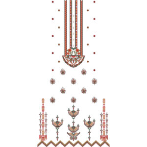 Traditional Multicolor Ethnic Neckline Embroidery Design with Geometric Stripes and Floral Buti Motifs