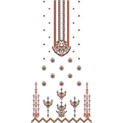 Traditional Multicolor Ethnic Neckline Embroidery Design with Geometric Stripes and Floral Buti Motifs