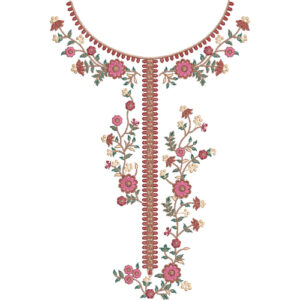 Delicate Floral Round Neckline Embroidery Design with Vertical Vine Detailing for Kurti