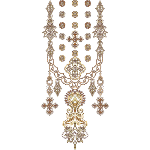 Royal Antique Baroque Neckline Embroidery Design with Ornamental Chains and Vintage Motifs