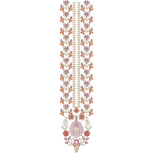 Elegant Vertical Floral Vine Neckline Embroidery Design with Traditional Ethnic Motifs