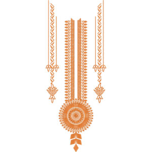 Traditional Geometric Ethnic Neckline Embroidery Design with Mandala Motif and Hanging Tassel Elements
