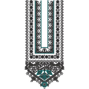 Modern Geometric Ethnic Neckline Embroidery Design with Tribal Patterns and Decorative Border