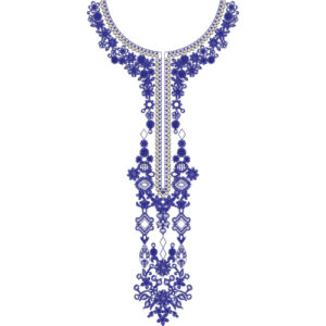Royal Blue Floral Necklace Style Neckline Embroidery Design with Ornamental Drop Motif