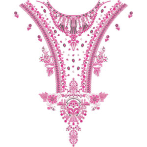 Heavy Pink Embellished Round Neckline Embroidery Design with Ornamental and Jewelry-Inspired Motifs