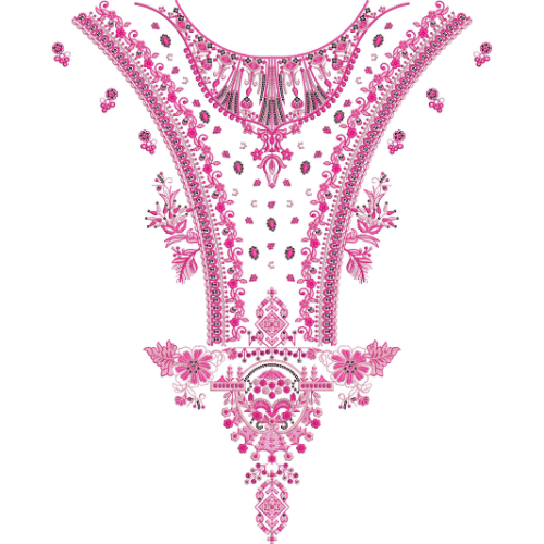 Heavy Pink Embellished Round Neckline Embroidery Design with Ornamental and Jewelry-Inspired Motifs