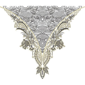 Luxury Antique Ornamental V-Neckline Embroidery Design with Baroque and Floral Motifs