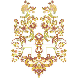 Elegant Floral Baroque Neckline Embroidery Design with Paisley and Ornamental Motifs