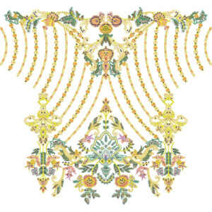 Luxury Jewelry Style Heavy Neckline Embroidery Design with Floral and Ornamental Chain Motifs