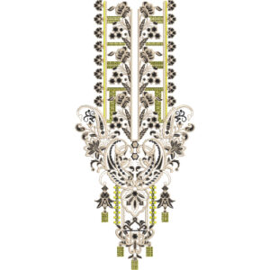 Elegant Traditional Floral Panel Neckline Embroidery Design with Ornamental Vintage Motifs