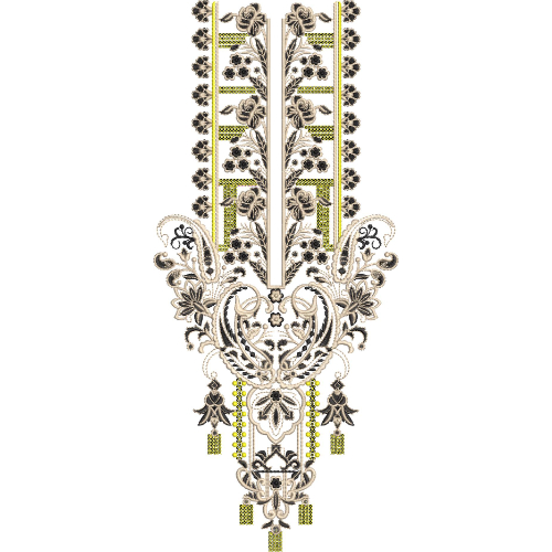 Elegant Traditional Floral Panel Neckline Embroidery Design with Ornamental Vintage Motifs