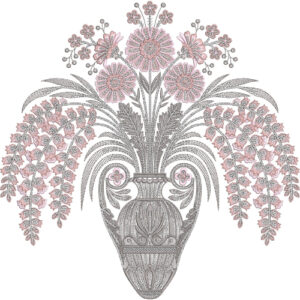 Elegant Floral Vase Style Neckline Embroidery Design with Botanical and Ornamental Motifs