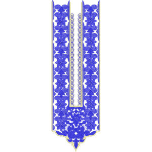 Royal Blue Floral Panel Neckline Embroidery Design with Traditional Geometric and Border Detailing