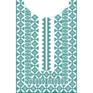 Modern Geometric Panel Neckline Embroidery Design with Ethnic Triangle and Diamond Pattern