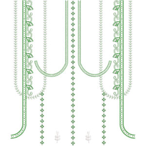 Elegant Minimal U-Shape Neckline Embroidery Design with Delicate Vine and Linear Border Motifs