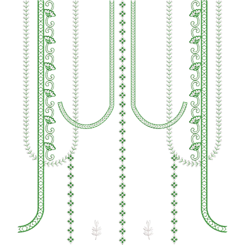 Elegant Minimal U-Shape Neckline Embroidery Design with Delicate Vine and Linear Border Motifs