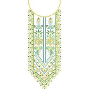 Elegant Geometric and Floral V-Shaped Neckline Embroidery Design with Decorative Border