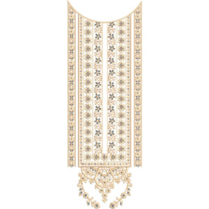 Royal Panel Style Neckline Embroidery Design with Intricate Floral Stripes and Ornamental Border