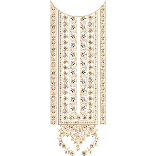 Royal Panel Style Neckline Embroidery Design with Intricate Floral Stripes and Ornamental Border