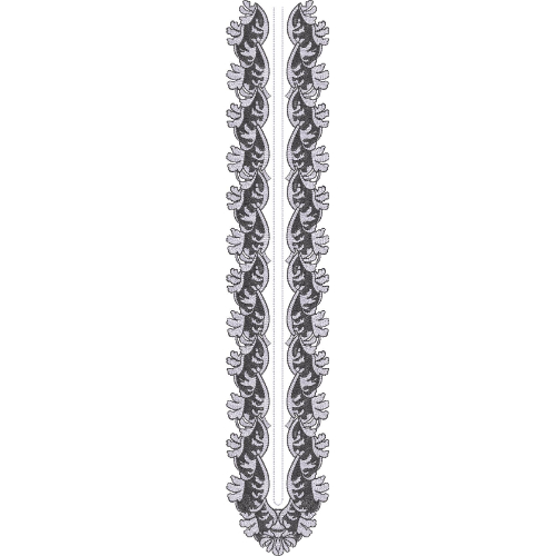 Minimal Elegant Leaf Border Neckline Embroidery Design with Slim Dual Panel Layout