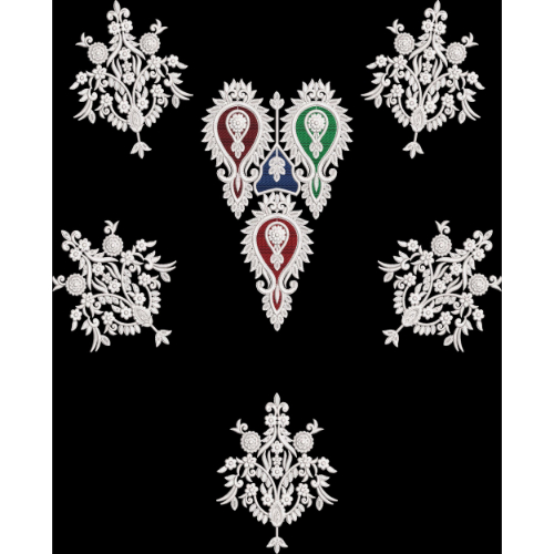 Multicolor Paisley & White Floral Motif Embroidery Design