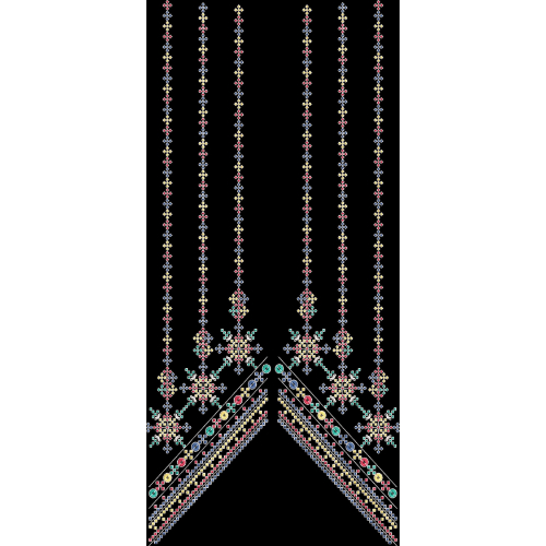 Multicolor Vertical Floral Stripe Embroidery with Chevron Border Design