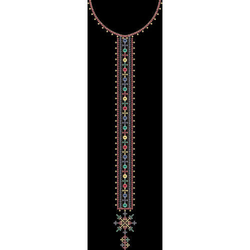 Multicolor Floral Vertical Neckline Embroidery Design with Pendant Motif