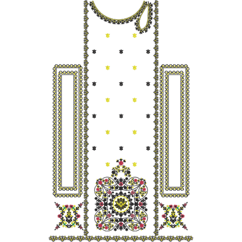 Elegant Floral & Geometric Neckline Embroidery Design with Central Motif