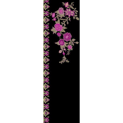 Pink Floral Side Border Embroidery Design with Hanging Bouquet