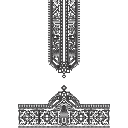 Black & White Tribal Geometric Neckline and Border Embroidery Design