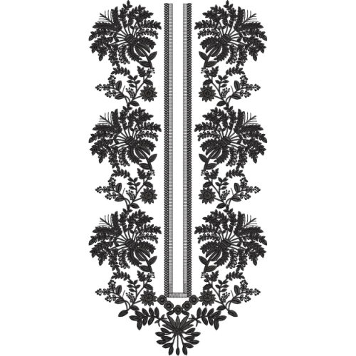 Black Floral Vertical Neckline Embroidery Design for Kurti & Suit
