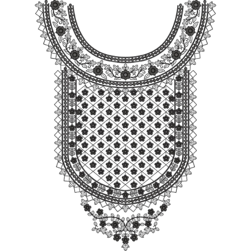 Black Floral Net Pattern Neckline Embroidery Design for Kurti & Suit