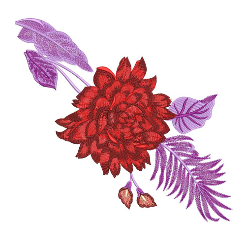 Bold Red Floral Botanical Textile Print with Lavender Leaf Accents
