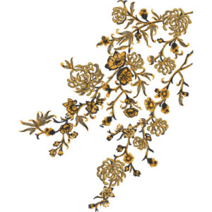 Vintage Gold and Black Floral Botanical Textile Print with Ornate Branch Design