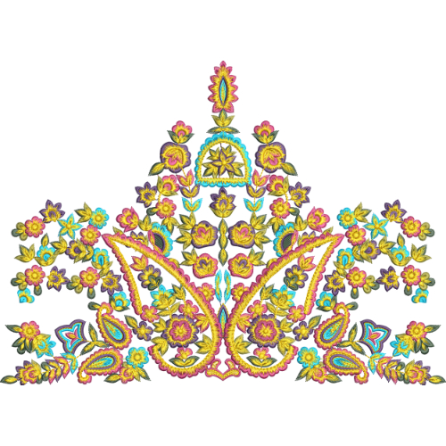 Traditional Ornamental Floral Motif Textile Print with Symmetrical Design