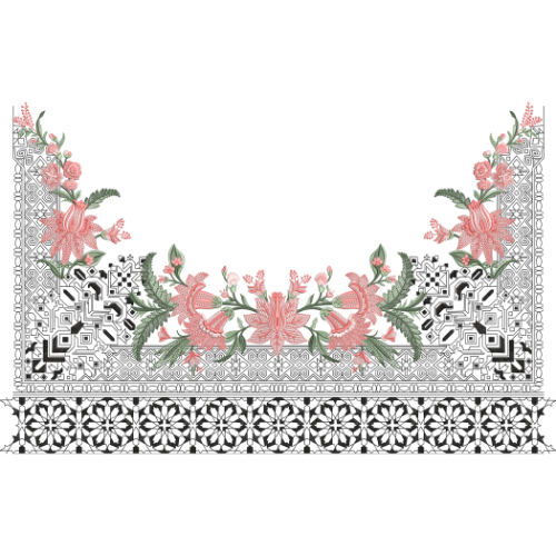 Elegant Floral and Geometric Embroidery Border Textile Design