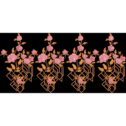 Modern Geometric Floral Embroidery Border Textile Design on Black