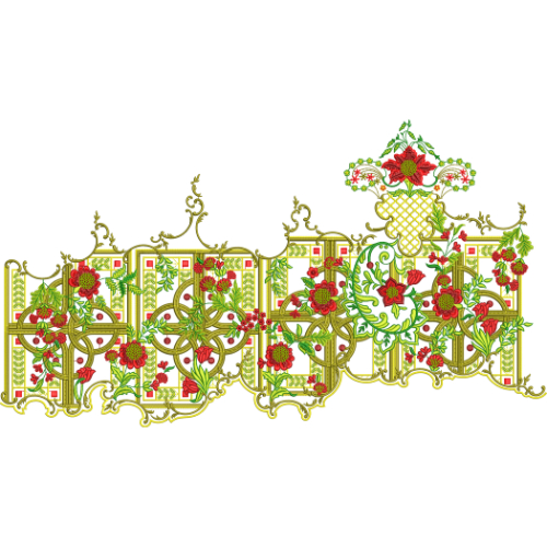 Ornate Floral Lattice Embroidery Border Textile Design