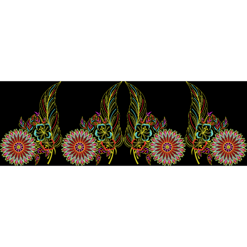 Vibrant Multicolor Floral Embroidery Border Textile Design