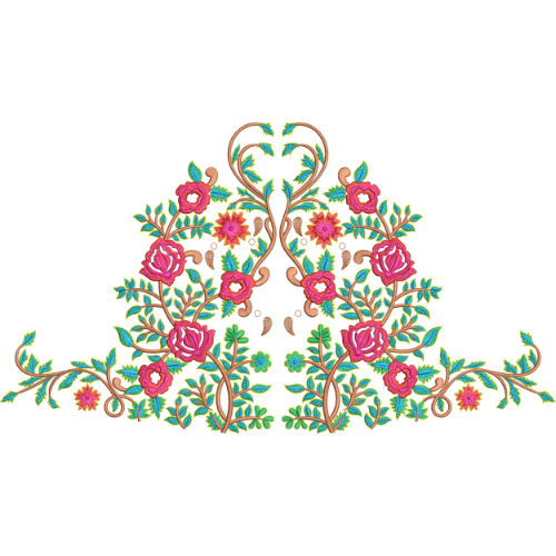 Symmetrical Floral Embroidery Motif with Heart-Inspired Ornamentation