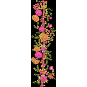 Vertical Floral Embroidery Border Textile Design on Black