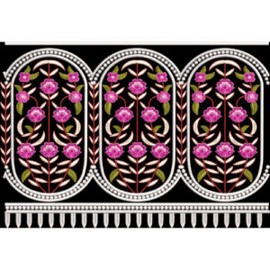 Ornate Floral Arch Embroidery Border Textile Design on Black