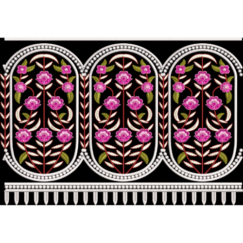 Ornate Floral Arch Embroidery Border Textile Design on Black