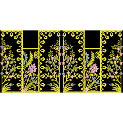 Ornate Floral Panel Embroidery Border Textile Design on Black