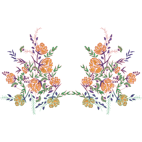 Delicate Symmetrical Floral Embroidery Motif Textile Design