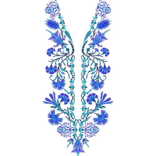 Elegant Blue Floral Neckline Textile Print Design
